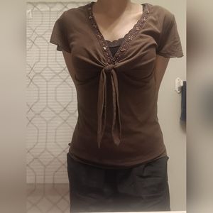 VNeck Y2K  brown top